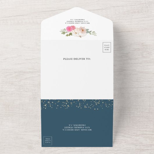 Dusty Blue Roses White Pumpkin Weddenschap All In One Uitnodiging (Buitenkant)