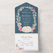 Dusty Blue Roses White Pumpkin Weddenschap All In One Uitnodiging (Binnen)