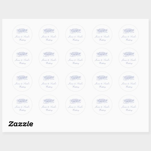 Dusty Blue Round Wedding Sticker (Vel)