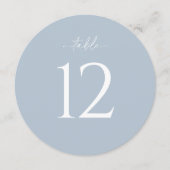 Dusty Blue Round Wedding Table Number Kaart (Voorkant)