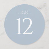 Dusty Blue Round Wedding Table Number Kaart (Achterkant)