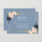 Dusty Blue Roze Blush Floral Gold Wedding RSVP (Voorkant / Achterkant)