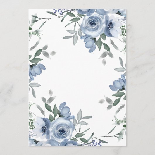 Dusty Blue Rozen Bloemen Boho Bruiloft Menu (Achterkant)