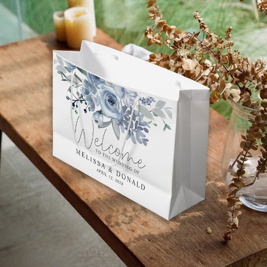 Dusty Blue Rozen Bloemen Boho Welkom Bruiloft Groot Cadeauzakje