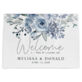 Dusty Blue Rozen Bloemen Boho Welkom Bruiloft Groot Cadeauzakje (Voorkant)