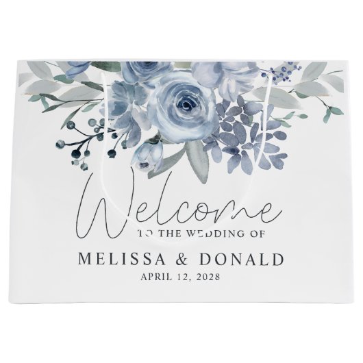 Dusty Blue Rozen Bloemen Boho Welkom Bruiloft Groot Cadeauzakje (Voorkant)