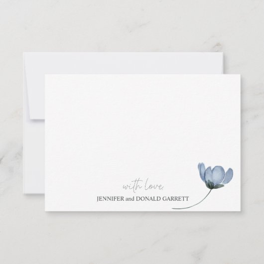 Dusty Blue Rozen Bloemen Script Bruiloft Bedankkaart (Achterkant)
