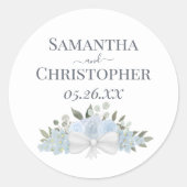 Dusty Blue Rozen & Blossoms Bouquet Eenvoudige bru Ronde Sticker (Voorkant)