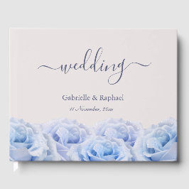 Dusty Blue Rozen Blush Pink Elegant Wedding Gastenboek