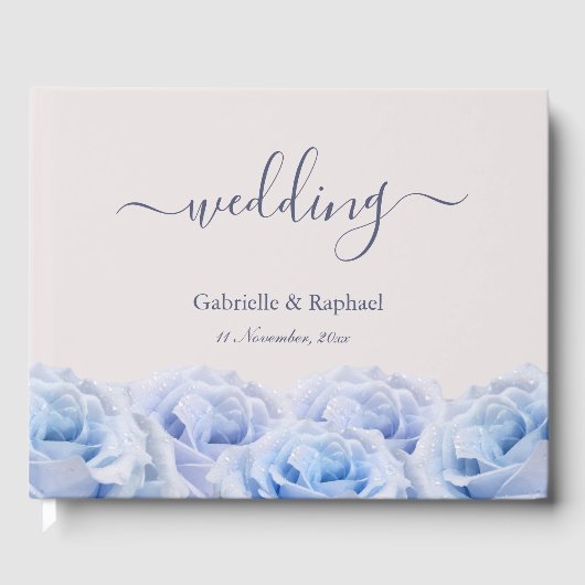 Dusty Blue Rozen Blush Pink Elegant Wedding Gastenboek (Voorkant)