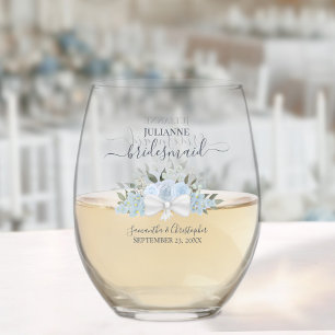 Dusty Blue Rozen bruidsmeisje Maid of Honor Gift Wijnglas Zonder Voet