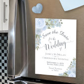 Dusty Blue Rozen Calligraphy Save the Date Magnet