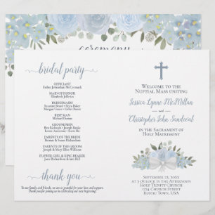 Dusty Blue Rozen DIY Vouw Katholiek Trouwprogramma