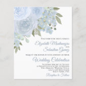 Dusty Blue Rozen Elegant BUDGET Weduwuitnodiging (Voorkant)