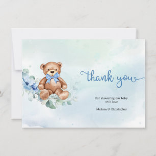 Dusty Blue Rozen en Teddy Bear Boy Baby shower Bedankkaart