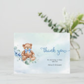 Dusty Blue Rozen en Teddy Bear Boy Baby shower Bedankkaart (Staand voorkant)