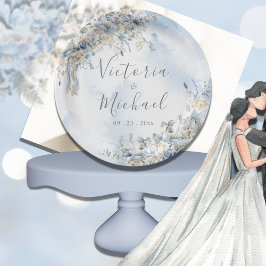 Dusty Blue Rozen Floral Waterverf Wedding Papieren Bordje