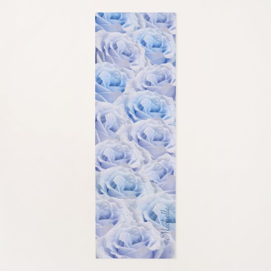 Dusty Blue Rozen Flower Power Floral Custom Name Yogamat (Voorkant)