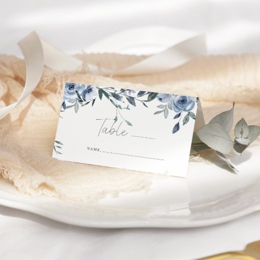 Dusty Blue Rozen Flower Wedding Place Card Plaatskaartje