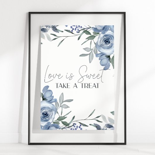 Dusty Blue Rozen Flowers Bruiloft Liefde Is Zoet Poster