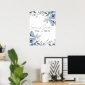 Dusty Blue Rozen Flowers Bruiloft Liefde Is Zoet Poster (Thuiskantoor)