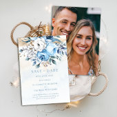 Dusty Blue Rozen Greenery Foto bruiloft Opslaan Da Kaart