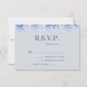 Dusty Blue Rozen Grey Elegant Floral Wedding RSVP Kaart (Voorkant)