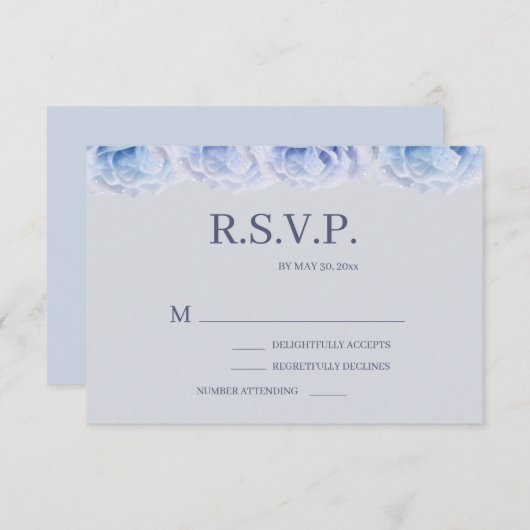 Dusty Blue Rozen Grey Elegant Floral Wedding RSVP Kaart (Voorkant / Achterkant)