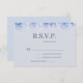 Dusty Blue Rozen Grey Elegant Floral Wedding RSVP Kaart
