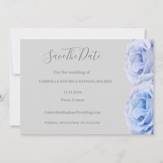 Dusty Blue Rozen Grey Floral bewaar de datum van h Kaart (Voorkant)