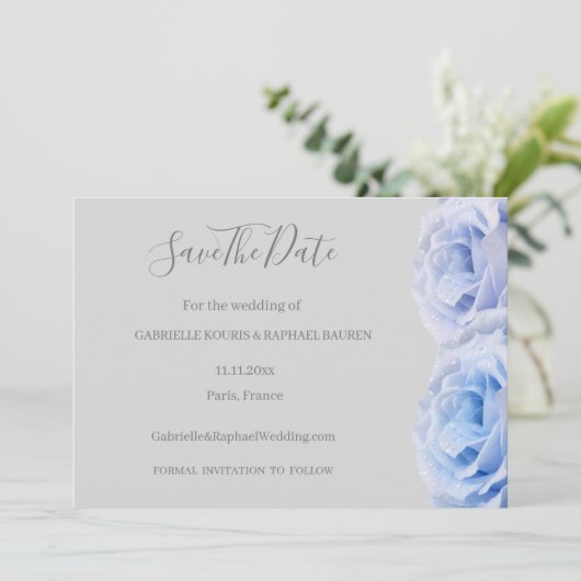 Dusty Blue Rozen Grey Floral bewaar de datum van h Kaart (Staand voorkant)