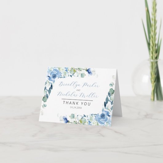 Dusty Blue Rozen Hartelijk dank Bedankkaart (Voorkant)
