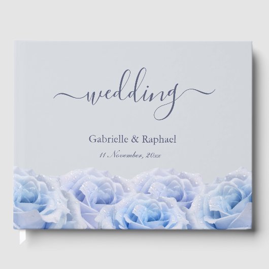 Dusty Blue Rozen Lichtgrijs Elegant Wedding Guest Gastenboek (Voorkant)