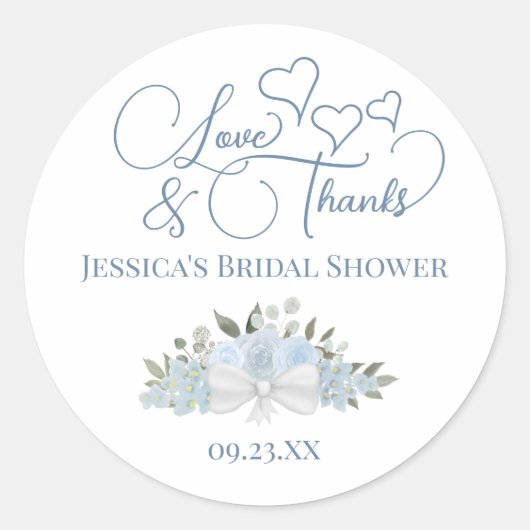 Dusty Blue Rozen Liefde & Bedankt Vrijgezellenfees Ronde Sticker (Voorkant)