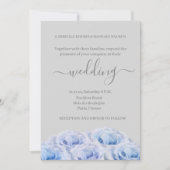 Dusty Blue Rozen Light Grey Elegant Floral Wedding Kaart (Voorkant)