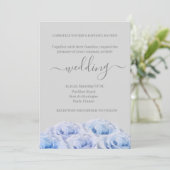 Dusty Blue Rozen Light Grey Elegant Floral Wedding Kaart (Staand voorkant)