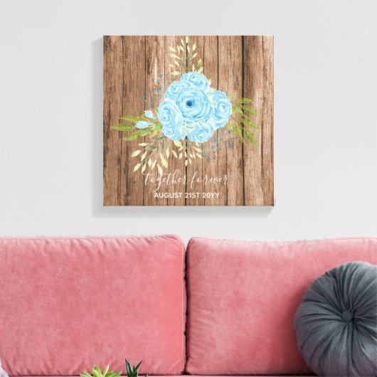 Dusty Blue Rozen Passen getrouwd Weddenschap Gift  Canvas Afdruk (Insitu (Woonkamer))