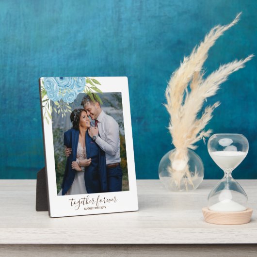 Dusty Blue Rozen Passen getrouwd Weddenschap Gift  Fotoplaat (Zijkant)