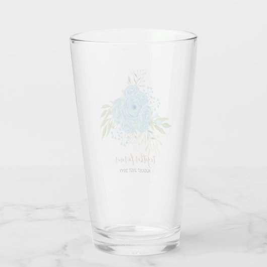 Dusty Blue Rozen Passen getrouwd Weddenschap Gift  Glas (Achterkant)