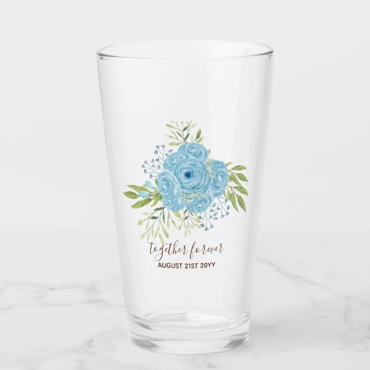 Dusty Blue Rozen Passen getrouwd Weddenschap Gift  Glas (Voorkant)