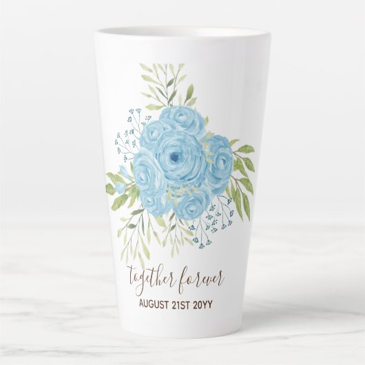 Dusty Blue Rozen Passen getrouwd Weddenschap Gift  Latte Mok (Voorkant)