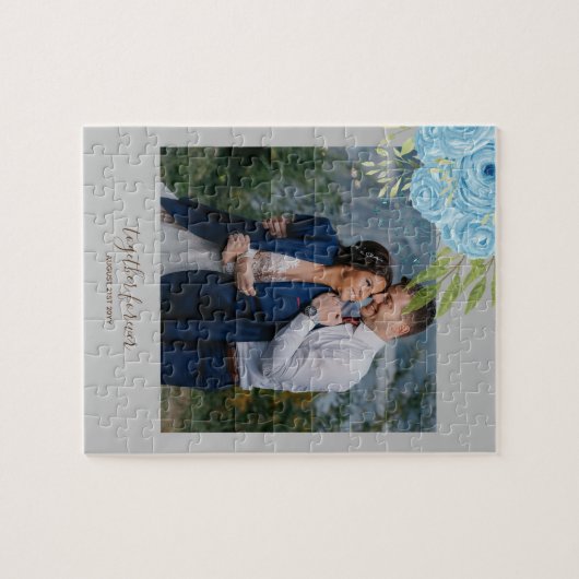 Dusty Blue Rozen Passen getrouwd Weddenschap Gift  Legpuzzel (Horizontaal)