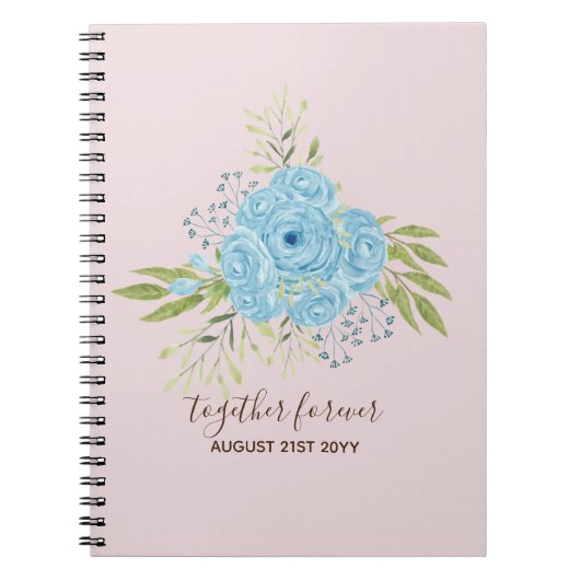 Dusty Blue Rozen Passen getrouwd Weddenschap Gift  Notitieboek (Voorkant)