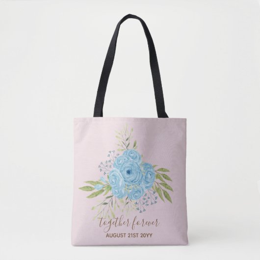 Dusty Blue Rozen Passen getrouwd Weddenschap Gift  Tote Bag (Voorkant)