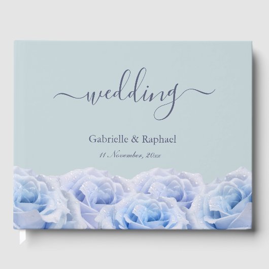 Dusty Blue Rozen Sage Green Elegant Wedding Gastenboek (Voorkant)