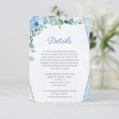 Dusty Blue Rozen Silver Geometrische bruiloft Deta Informatiekaartje (Staand voorkant)