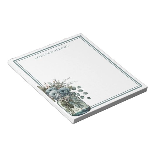 Dusty Blue Rozen Specialized Waterverf Mason Jar Notitieblok (Schuin)