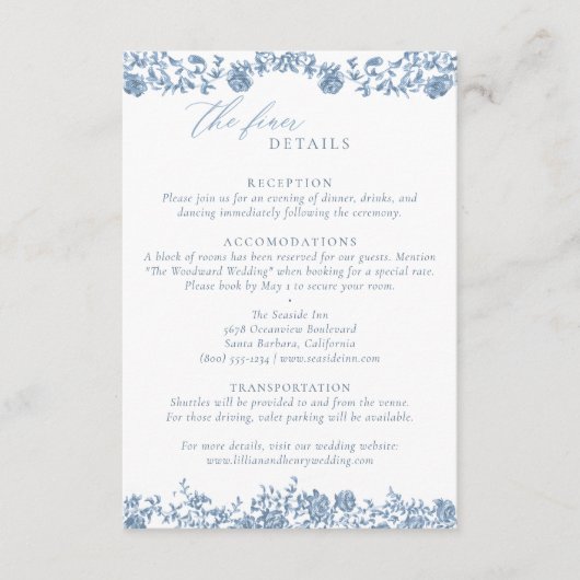 Dusty Blue Rozen Wedding Details Enclosure Kaart (Voorkant)