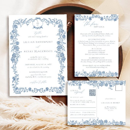 Dusty Blue Rozen Wedding Details Enclosure Kaart