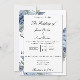 Dusty Blue Rozen Wedding Kaart